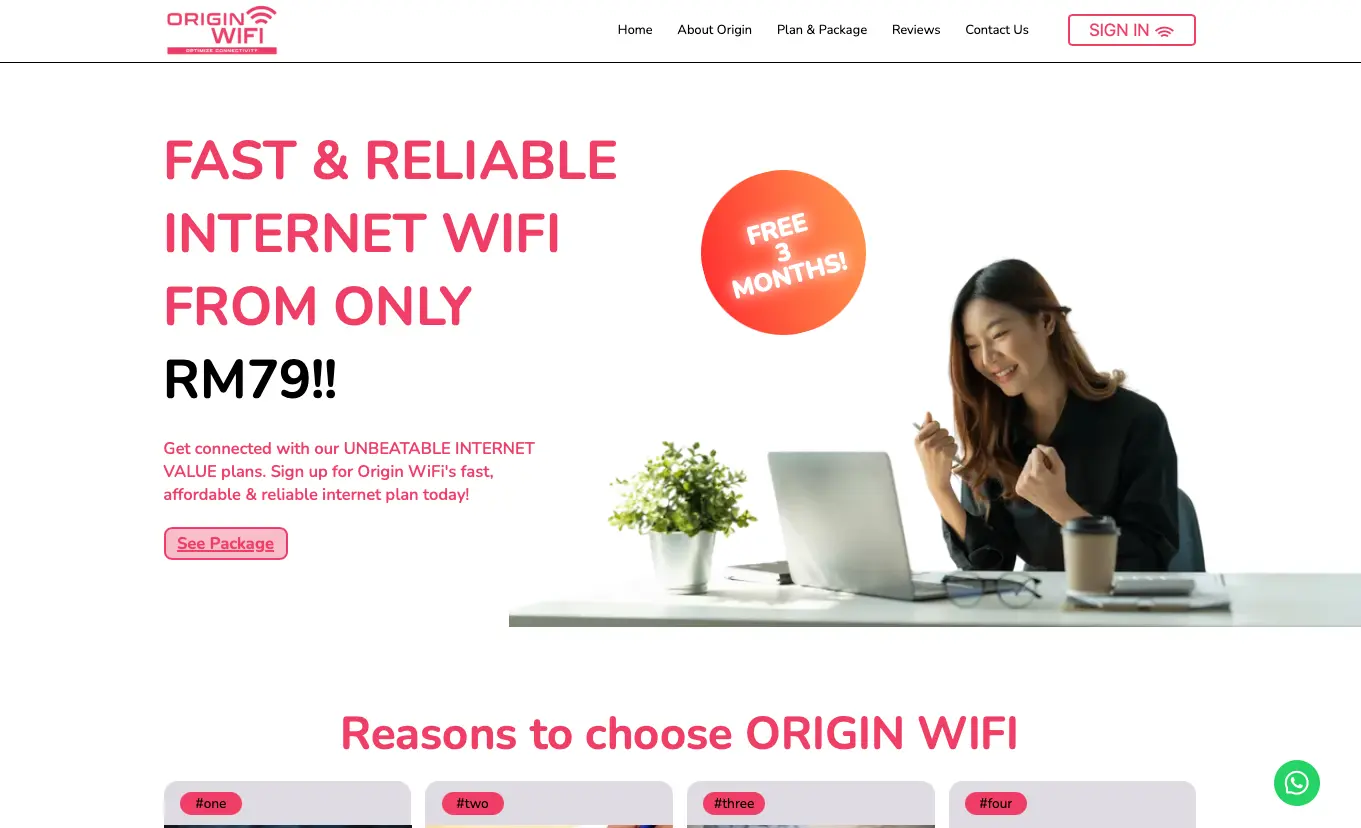 Origin WiFi live business website preview